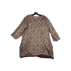 Henna Indian 100% Silk Women's‎ Size Large Floral Boho Hippie Top New